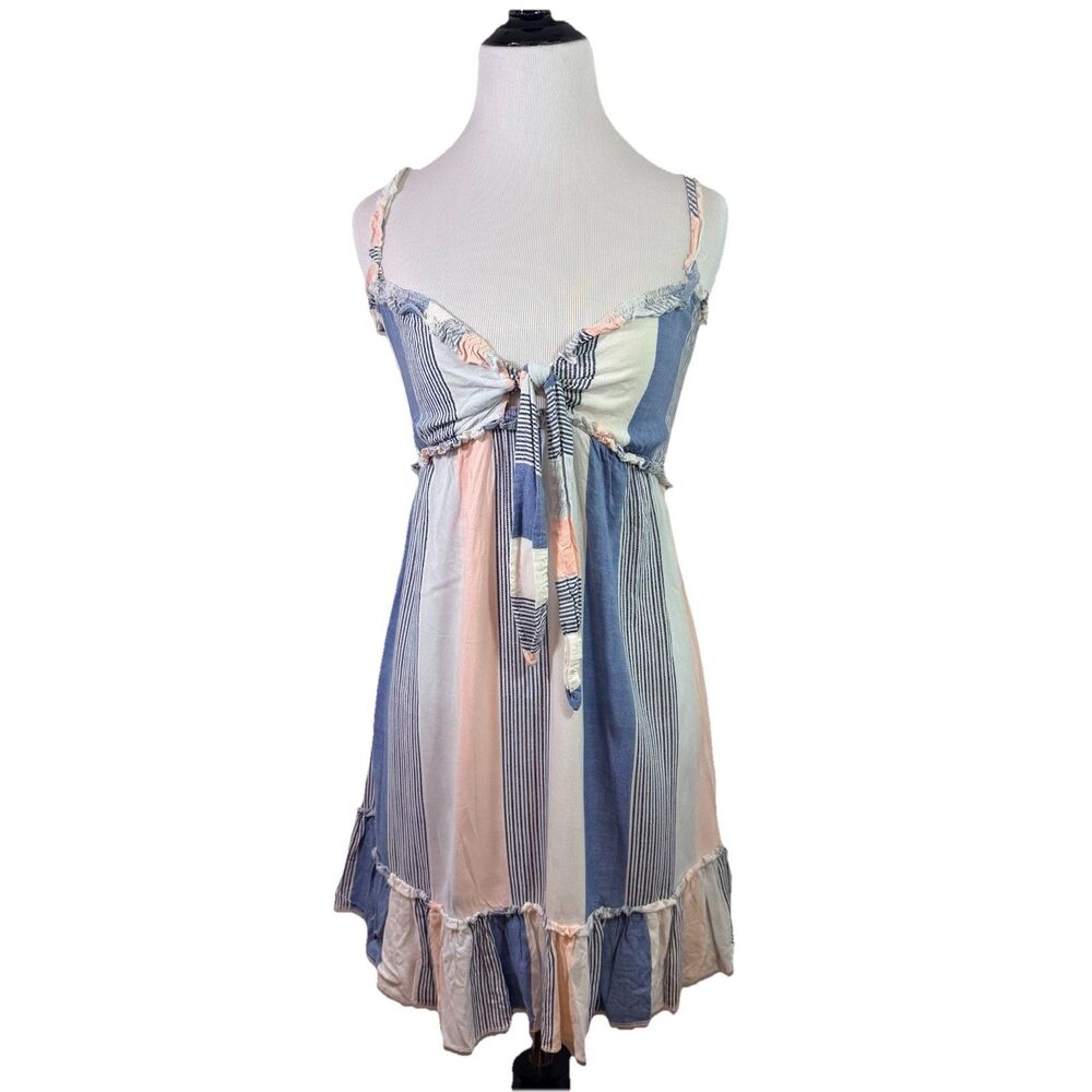 Ocean Drive Dress Size S Blue Pink Mini Coquette Babydoll Fairy Raw Hem Ruffle